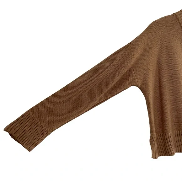 Quince Organic Cotton Cropped Cardigan Sweater Camel Brown Faux Horn Button Sz M - Picture 9 of 16